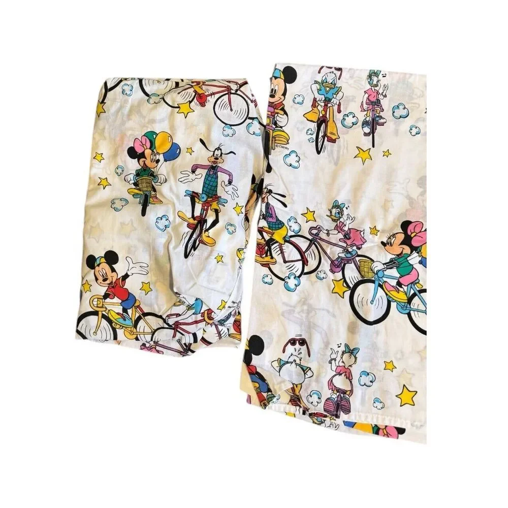 Vintage 1990's Mickey & Friends Tour De Mick Sheet Set For Twin & Pillow Bicycle